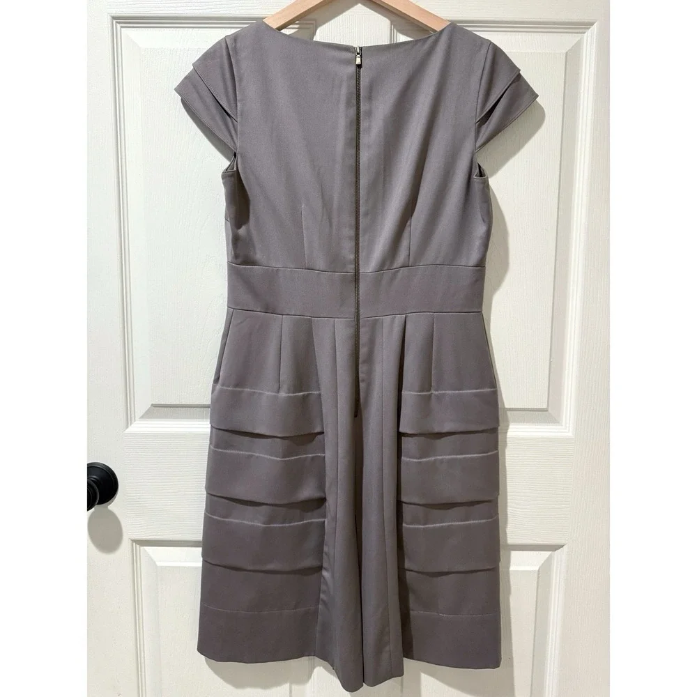 Tahari Arthur Levine Gray Layered Cap Sleeve Sheath Dress Career Minimal 8